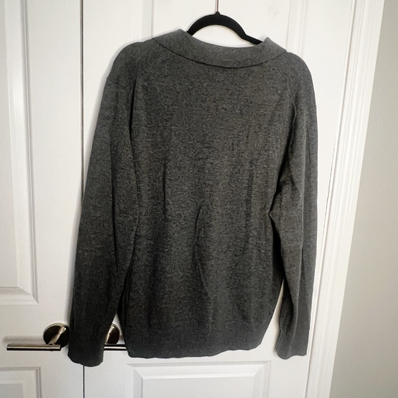 Banana Republic Italian Merino Wool Sweater Polo Johnny Collar Grey Size XL - Picture 3 of 6